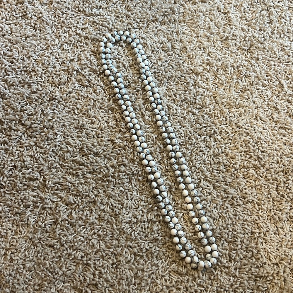 altar’d state long white beaded necklace with semi-precious stone collection